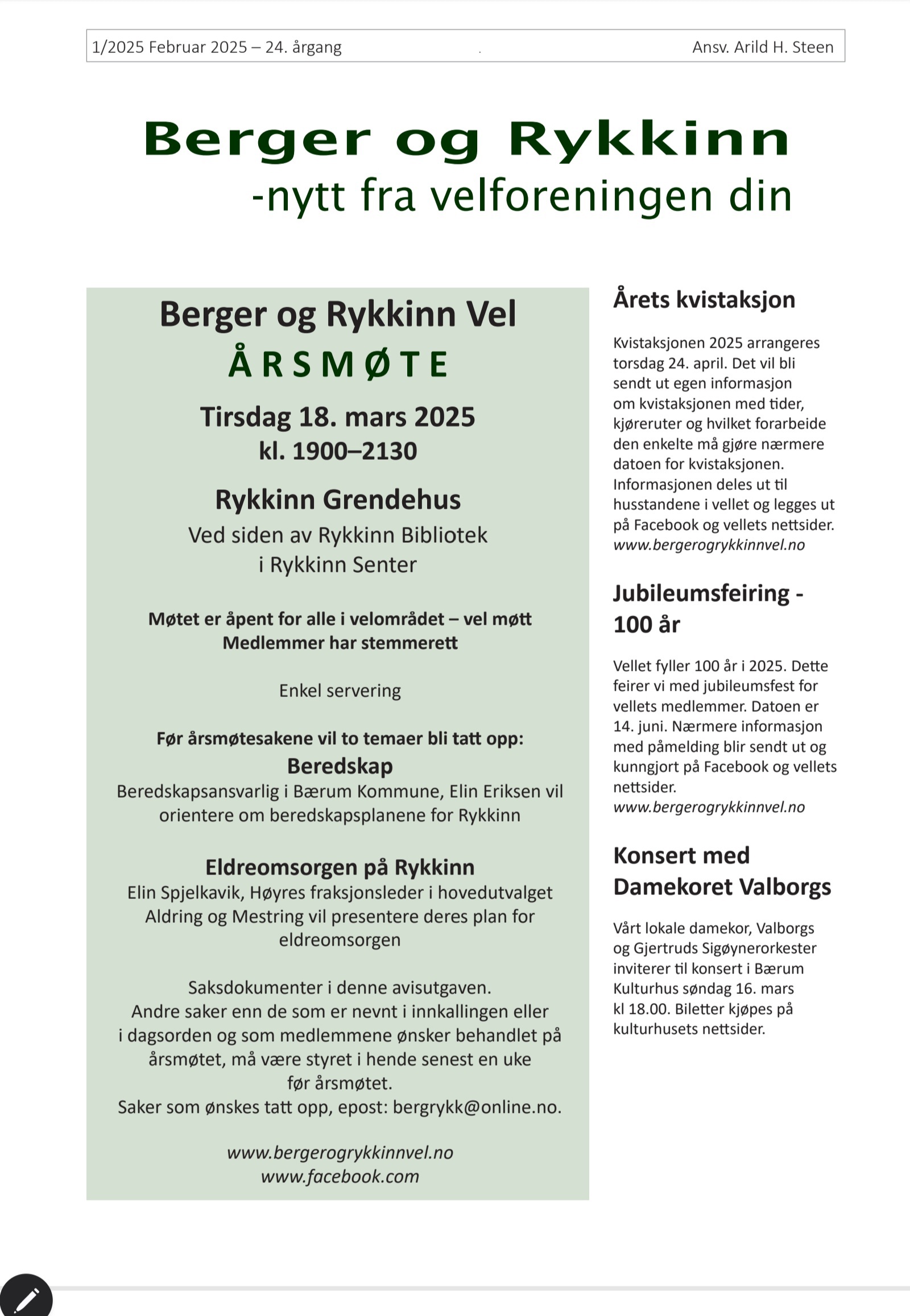 Årsmøte i vellet 18. mars 2025. Med protokoll